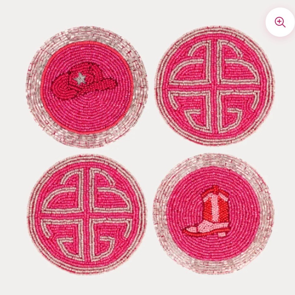Budhagirl Pink Beaded Coasters Set of 4